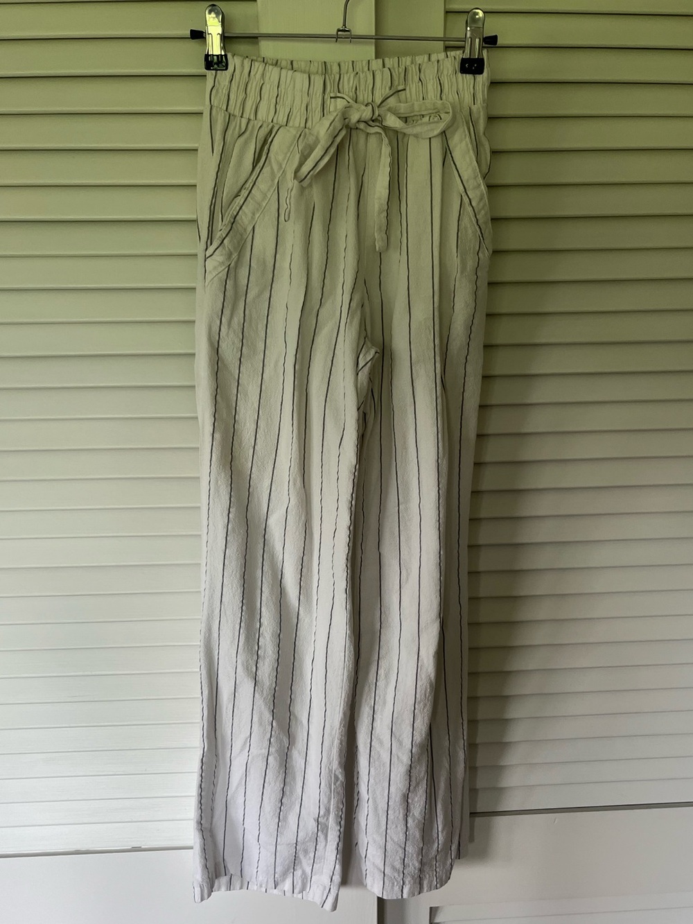 Light Cream Striped Drawstring Wide-Leg Pants